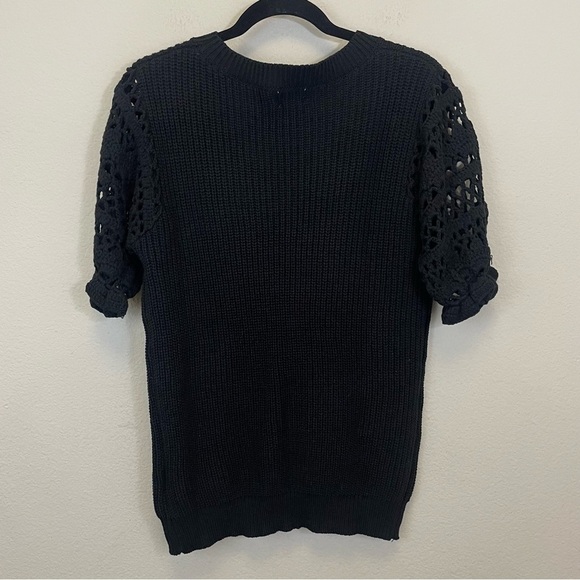 NWT BiBi Black Crochet Sleeves Cotton Blend Crewneck Ribbed Sweater Size XL - Picture 6 of 7